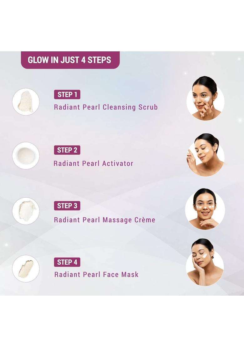 Lotus Herbals Radiant Pearl Cellular 5 in 1 Facial Kit 170g | Natural Herbal Care | For Deep Cleaning | With Pearl Extracts & Green Tea - Indya