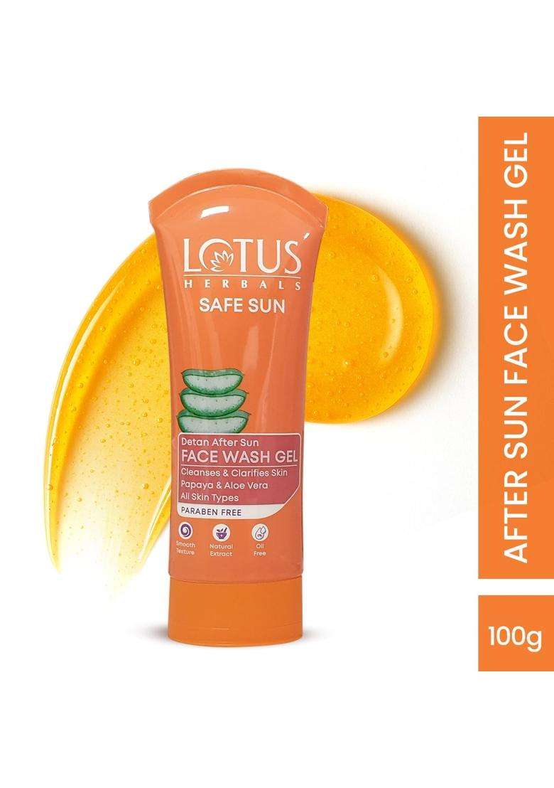 Lotus Herbals Safe Sun DeTAN After-Sun Face Wash Gel 100g | Authentic Ayurvedic Formula | Papaya & Aloe Vera | All Skin Types - Indya