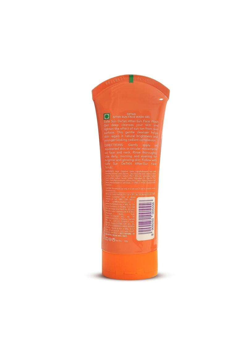 Lotus Herbals Safe Sun DeTAN After-Sun Face Wash Gel 100g | Authentic Ayurvedic Formula | Papaya & Aloe Vera | All Skin Types - Indya