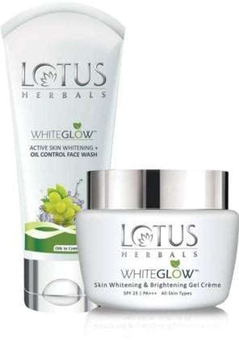 Lotus Herbals WhiteGlow Skin Whitening & Brightening Gel Creme 40g With active skin whitening oil control face wash 50g (2 Items in the set) - Indya