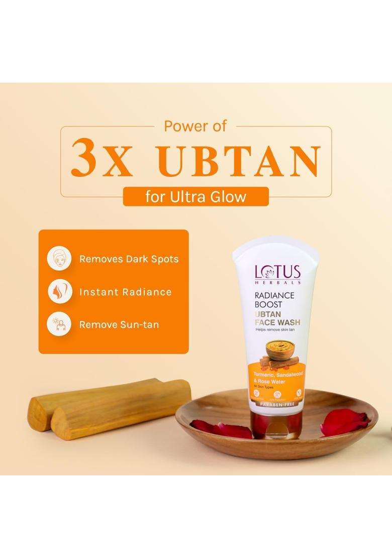 Lotus Herbals Radiance Boost Ubtan Face Scrub 100 g | Natural Herbal Care | Turmeric, Sandalwood and Rose Water | Glowing Skin | Reducing Dark Spots - Indya