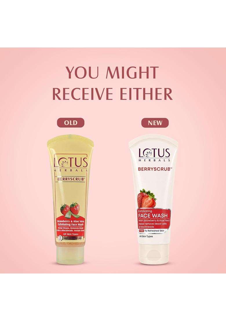 Lotus Herbals Berryscrub Strawberry & Aloe Vera Exfoliating Face Wash 120g | Natural Herbal Care | Deep Cleaning | Blackhead Removal - Indya