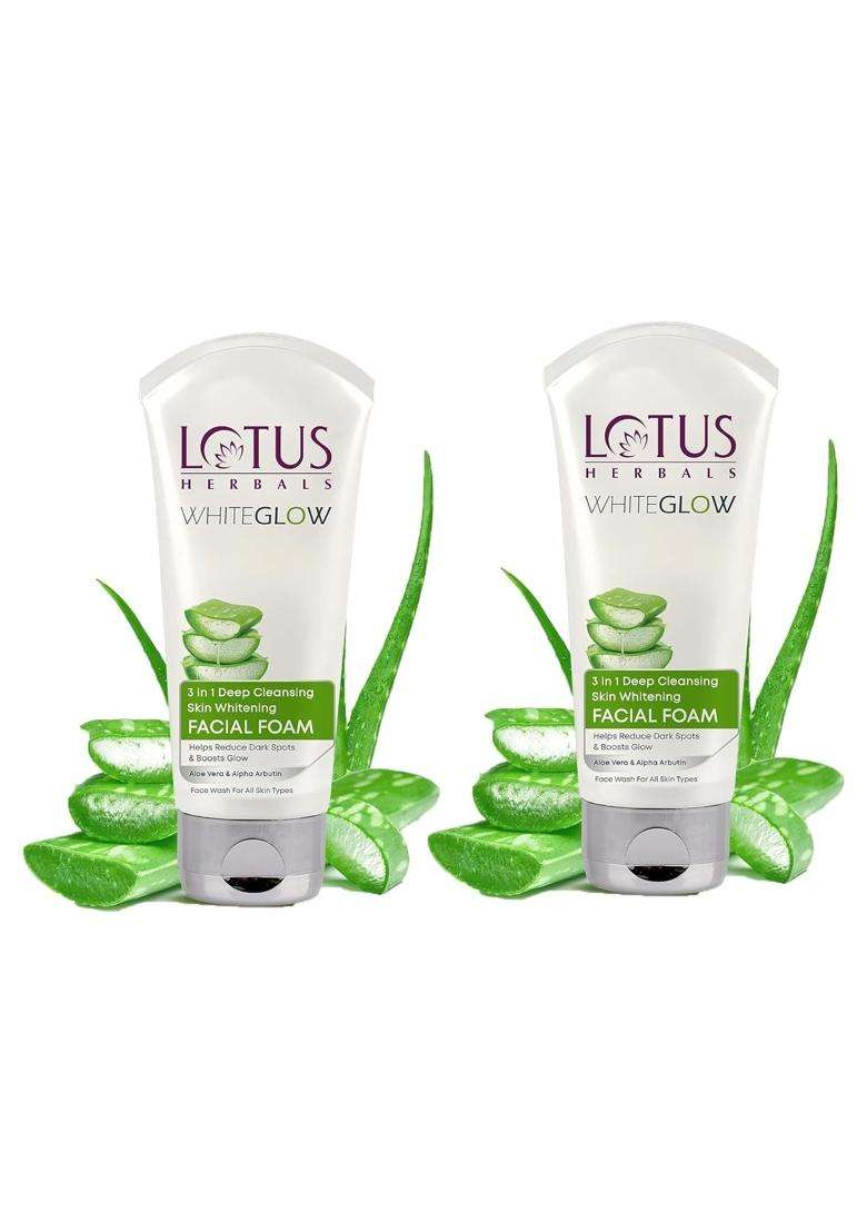 Lotus Herbals 3 in 1 Deep Cleansing Facial Foam 100g (Pack of 2) | Natural Herbal Care | Face Wash for Women & Men | Blocks Melanin Production - Indya