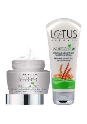 Lotus Herbals Whiteglow Nourishing Night Cream 60g, Oatmeal Scrub 100g (Pack of 2) | Natural Herbal Care