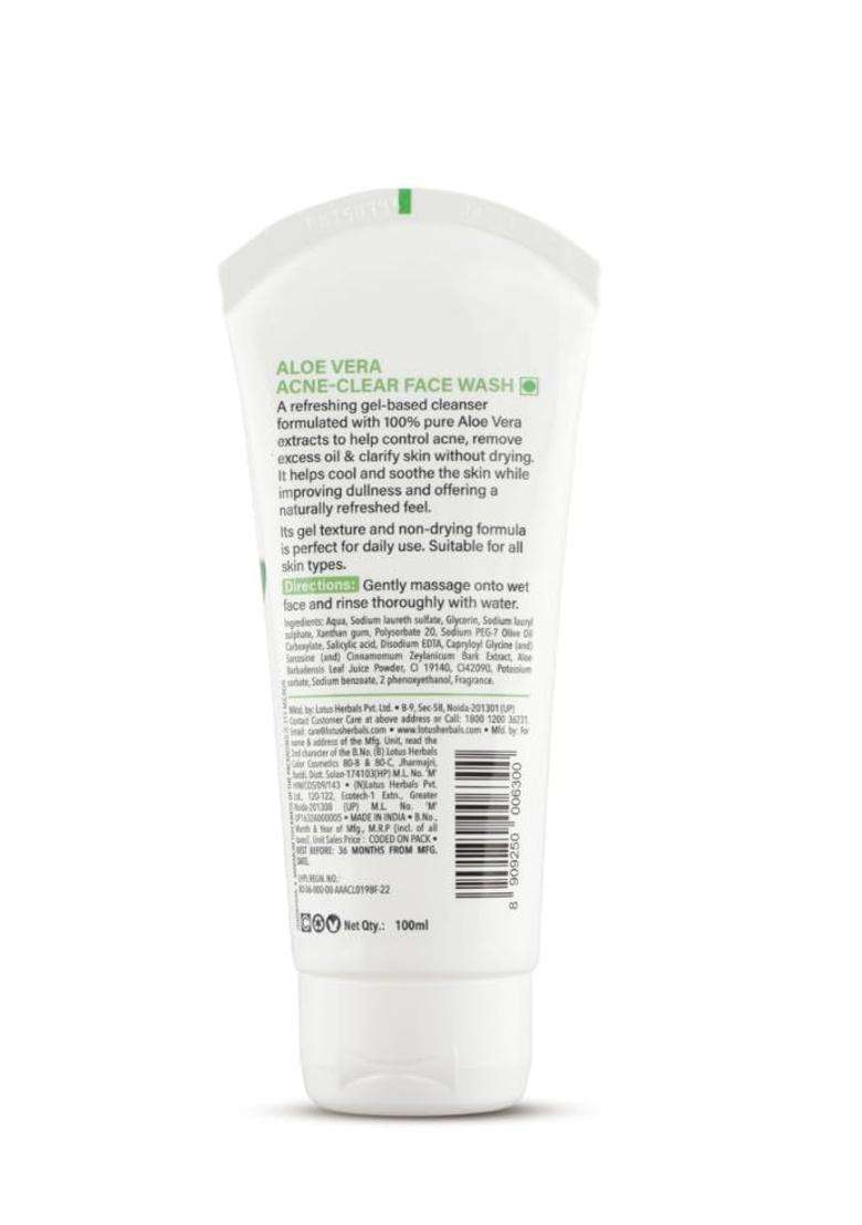 Lotus Herbals Aloe Vera Acne Clear Face Wash for Acne-Prone and Oily Skin 100g | Natural Herbal Care - Indya
