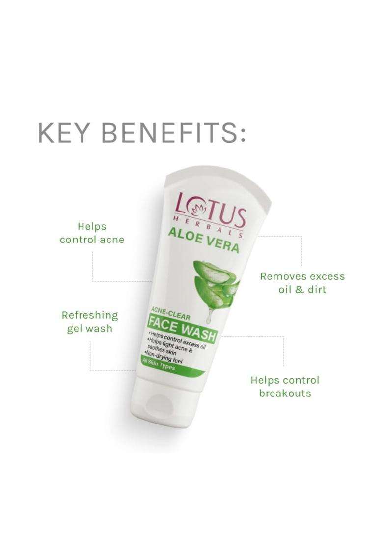 Lotus Herbals Aloe Vera Acne Clear Face Wash for Acne-Prone and Oily Skin 100g | Natural Herbal Care - Indya