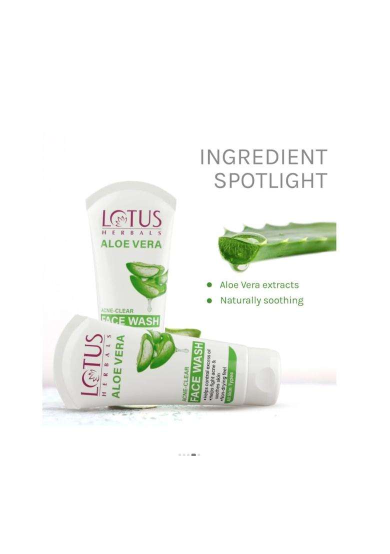 Lotus Herbals Aloe Vera Acne Clear Face Wash for Acne-Prone and Oily Skin 100g | Natural Herbal Care - Indya