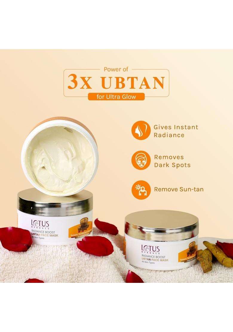 Lotus Herbals Radiance Boost Ubtan 100g | Natural Herbal Care | Face Mask | Turmeric, sandalwood and rose water | shiny skin | Dark Spot Reduction - Indya