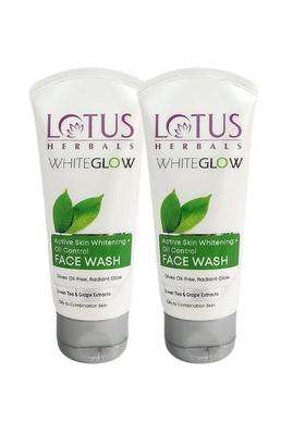 Lotus Herbals Whiteglow Active Skin Whitening & Oil Control Face Wash 50g (Pack of 2) | Natural Herbal Care