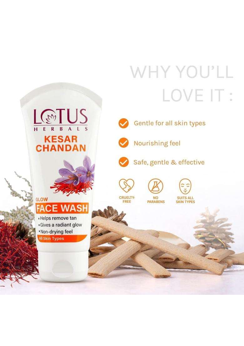 Lotus Herbals Kesar Chandan Glow Face Wash for Brightening Dull Skin 100 ml | Natural Herbal Care - Indya