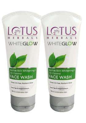 Lotus Herbals Whiteglow Active Skin Whitening & Oil Control Face Wash 100g (Pack of 2) | Natural Herbal Care