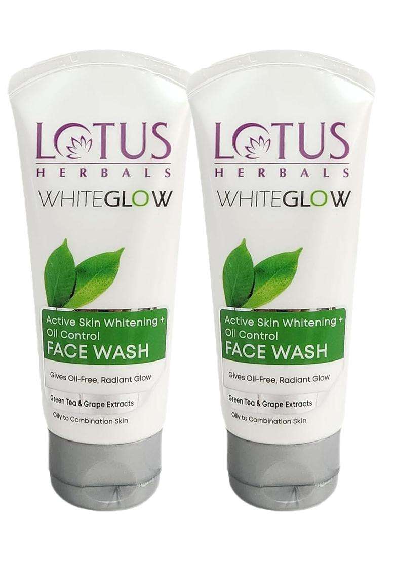 Lotus Herbals Whiteglow Active Skin Whitening & Oil Control Face Wash 100g (Pack of 2) | Natural Herbal Care - Indya