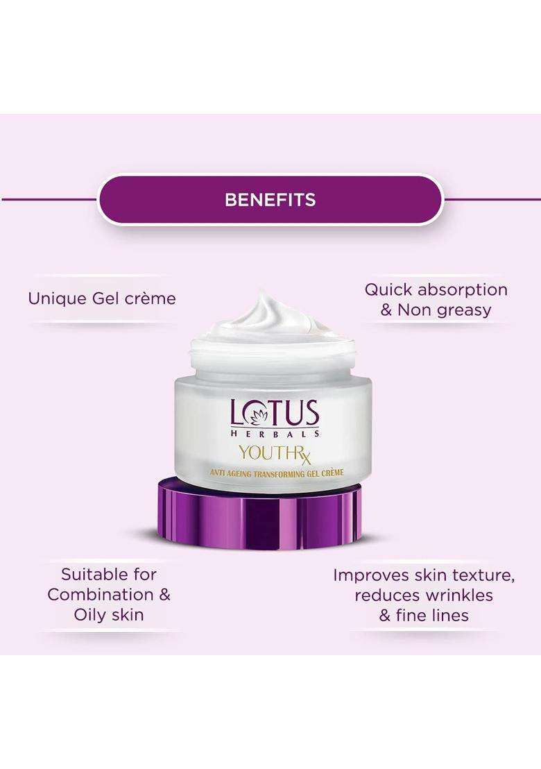 Lotus Herbals Youthrx 20 SPF Anti Ageing Transforming Gel Cream, 50g | Natural Herbal Care - Indya