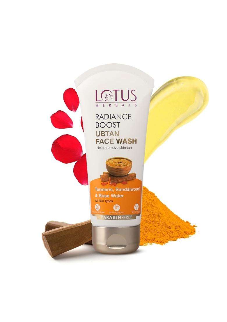 Lotus Herbals Radiance Boost Ubtan Face Wash With 0.075% Salicylic Acid 100 g | Natural Herbal Care | Turmeric, Sandalwood and Rose Water - Indya
