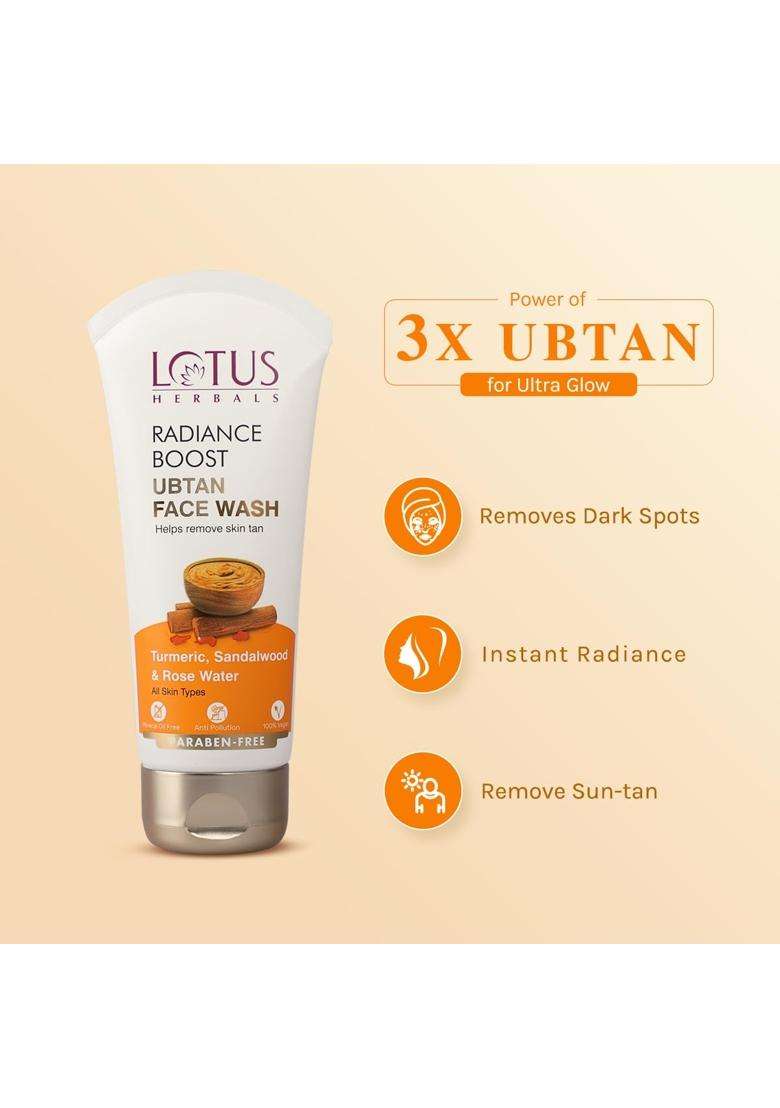 Lotus Herbals Radiance Boost Ubtan Face Wash With 0.075% Salicylic Acid 100 g | Natural Herbal Care | Turmeric, Sandalwood and Rose Water - Indya