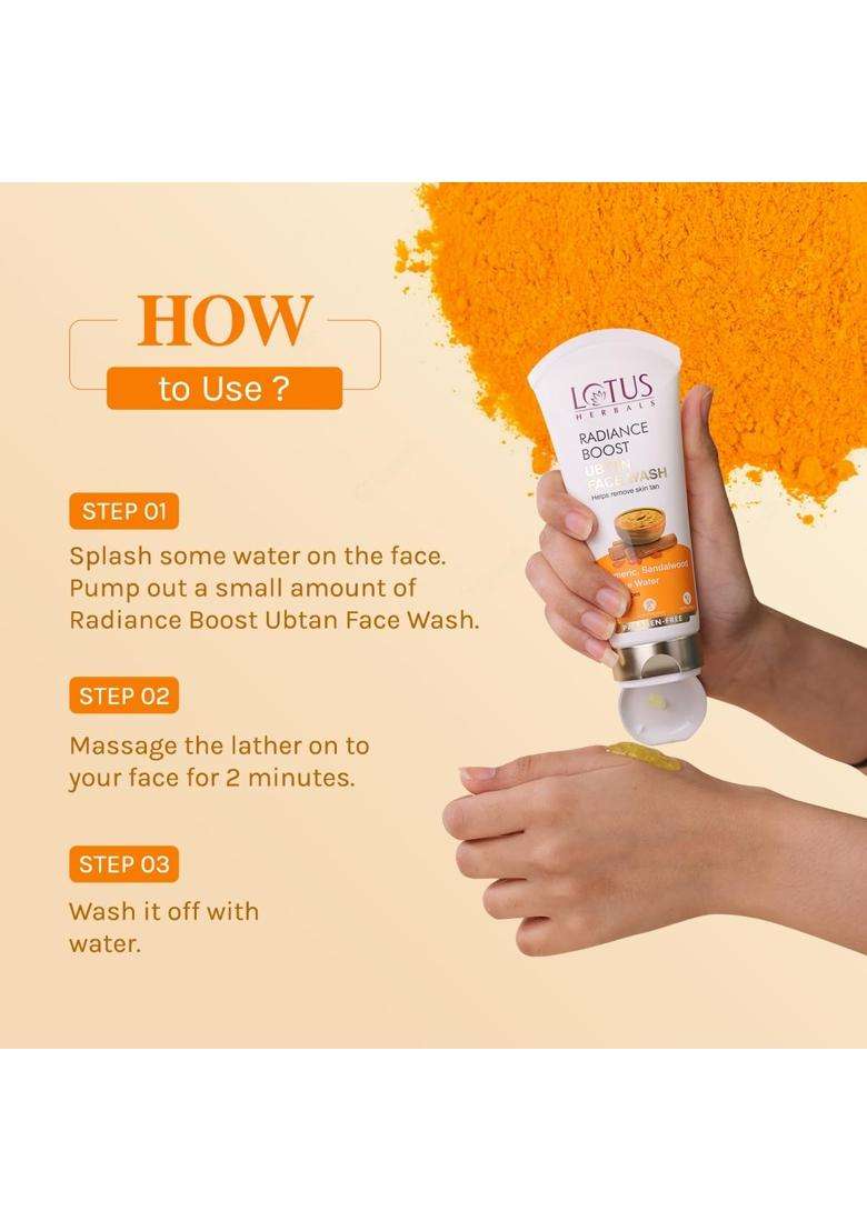 Lotus Herbals Radiance Boost Ubtan Face Wash With 0.075% Salicylic Acid 100 g | Natural Herbal Care | Turmeric, Sandalwood and Rose Water - Indya