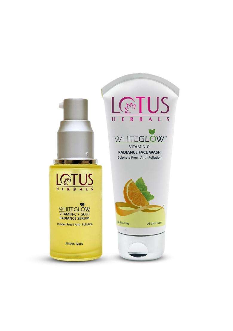 Lotus Herbals WhiteGlow Vitamin C and Gold Radiance Face Wash(100g) and Face Serum(30 ml) | Natural Herbal Care | 130g - Indya