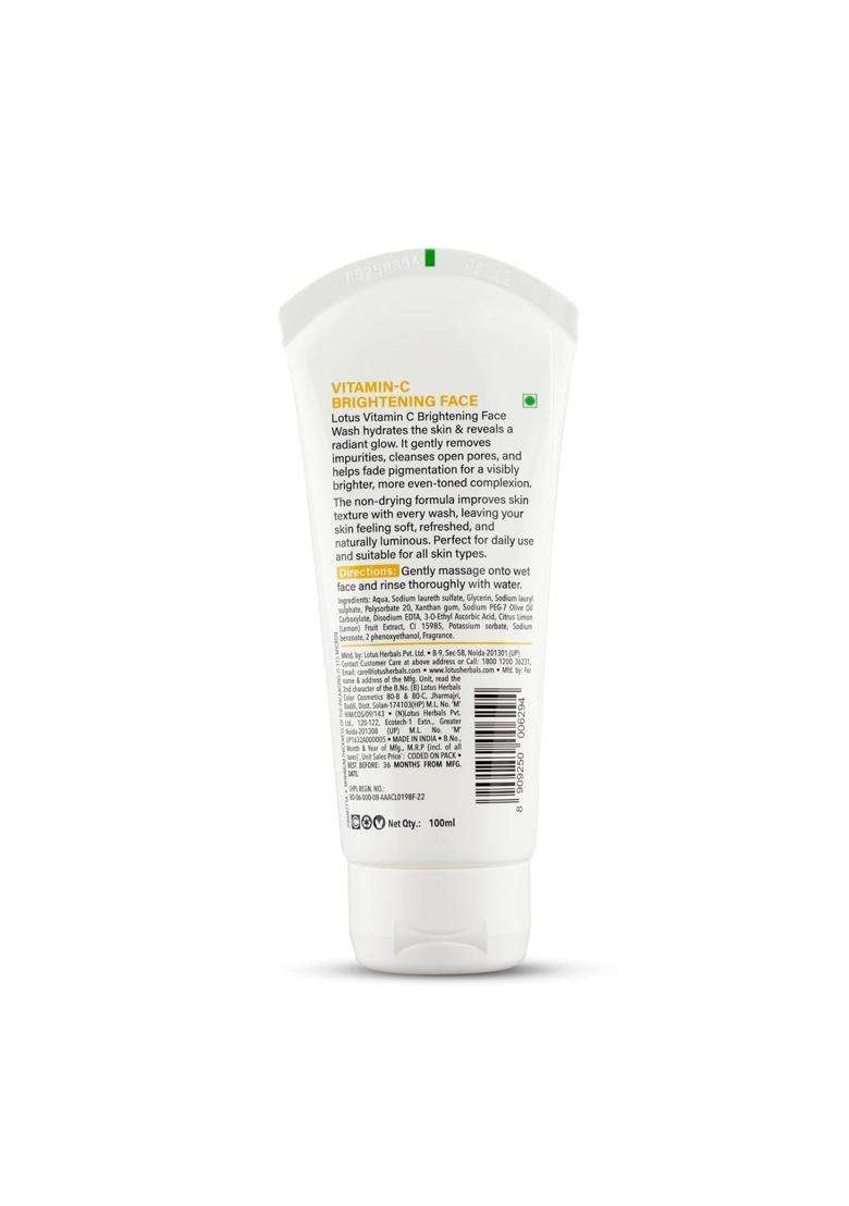 Lotus Herbals Vitamin-C Brightening Face Wash for Dark Spots 100 ml | Natural Herbal Care - Indya