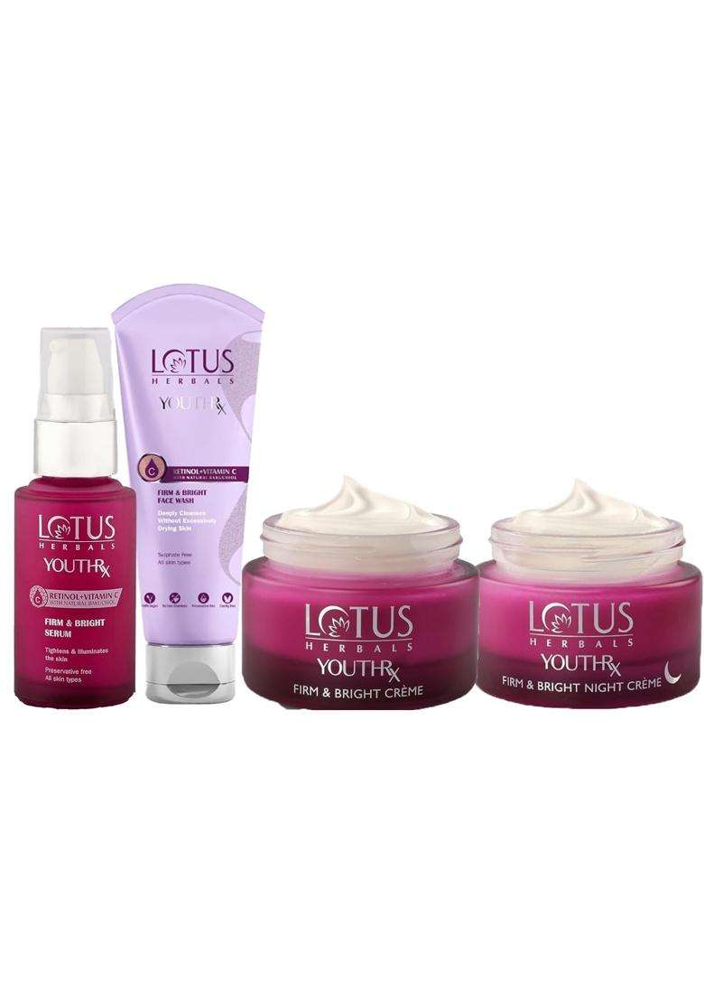 Lotus Herbals YouthRx Firm & Bright Cream_50g + Night Cream_50g +Face Wash_100g + Face Serum_30g (Pack of 4) | Natural Herbal Care - Indya