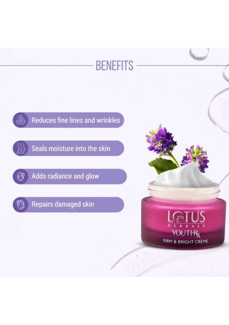 Lotus Herbals YouthRx Firm & Bright Cream_50g + Night Cream_50g +Face Wash_100g + Face Serum_30g (Pack of 4) | Natural Herbal Care - Indya