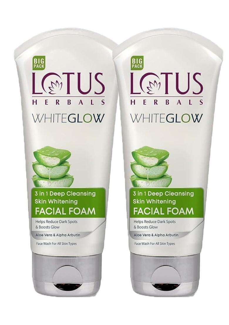 Lotus Herbals 3 in 1 Deep Cleansing Facial Foam 200g (Pack of 2) | Natural Herbal Care - Indya