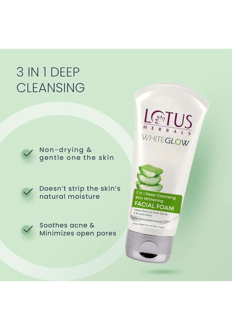 Lotus Herbals 3 in 1 Deep Cleansing Facial Foam 200g (Pack of 2) | Natural Herbal Care - Indya