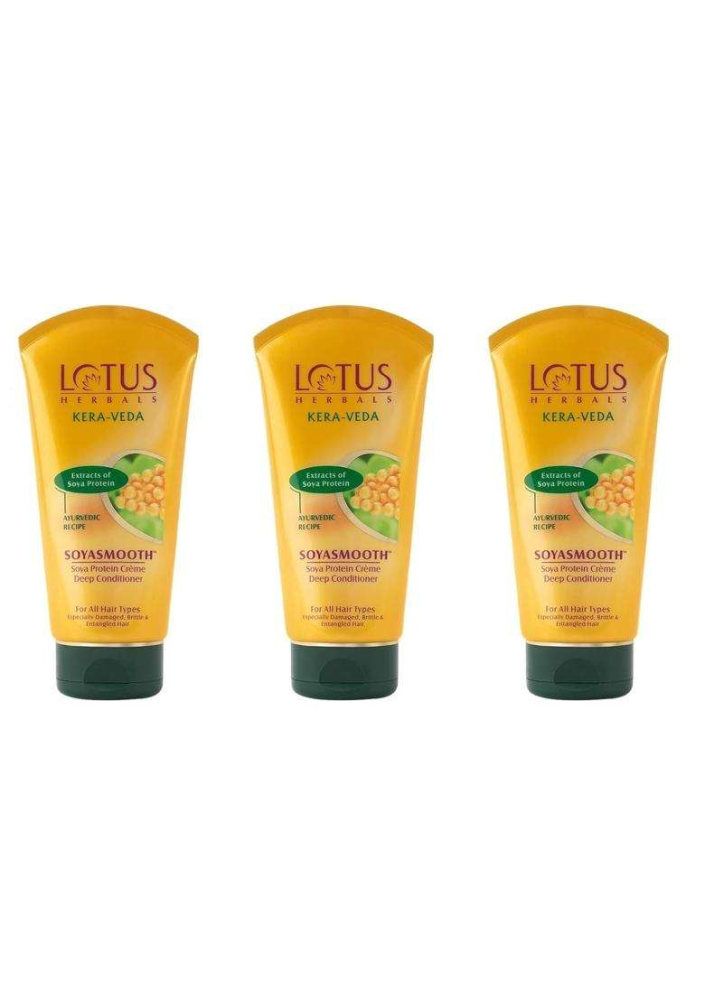 Lotus Herbals Soyasmooth Protein Creme Deep Unscented Conditioner, All Hair Type 150g x (3 Count) | Natural Herbal Care - Indya