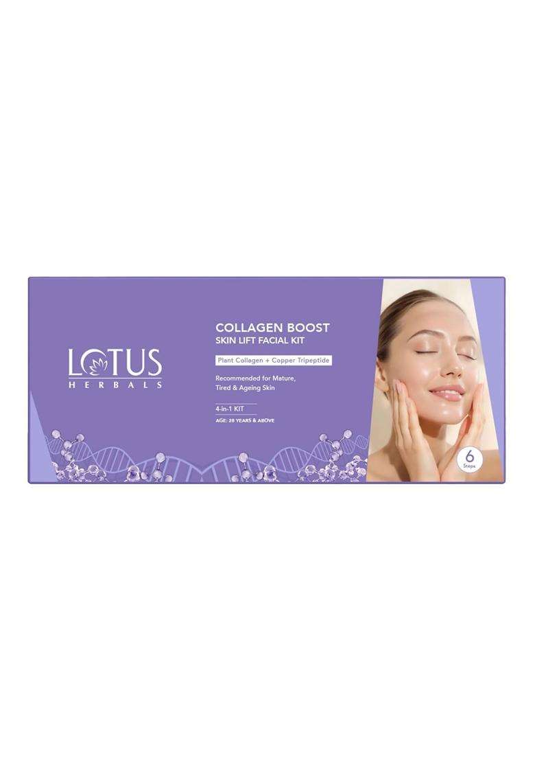 Lotus Herbals Collagen Boost Skin Lift 4 -In-1 Facial Kit With Plant Collagen 284g (71g X 4) | Natural Herbal Care | Step Single - Indya