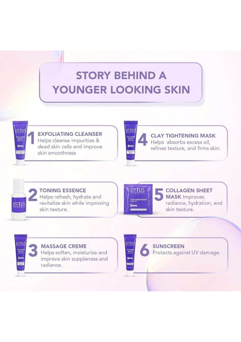Lotus Herbals Collagen Boost Skin Lift 4 -In-1 Facial Kit With Plant Collagen 284g (71g X 4) | Natural Herbal Care | Step Single - Indya