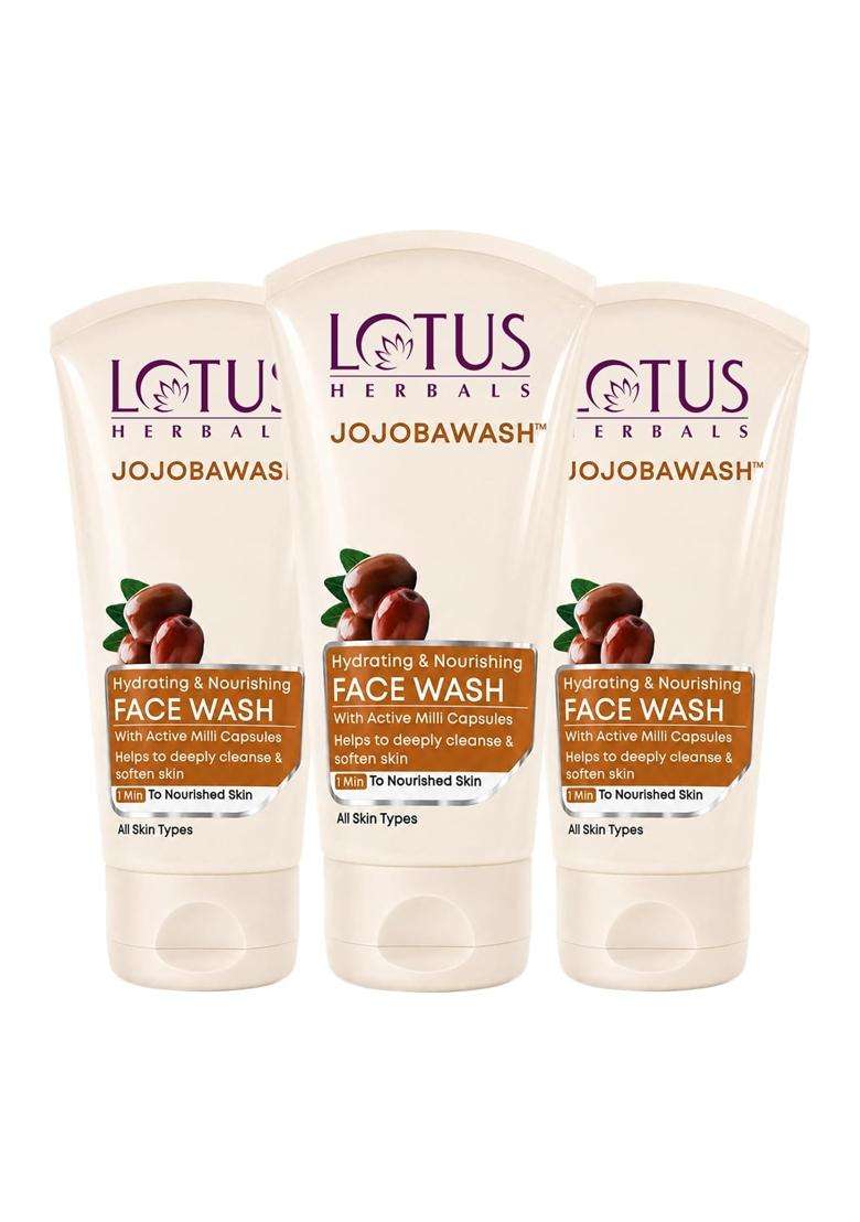 Lotus Herbals Jojoba Face Wash, Active Milli Capsules, 120g (Pack of 3) | Natural Herbal Care - Indya