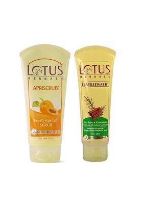 Lotus Herbals Apriscrub Exfoliating Apricot Face Scrub (100g) | Natural Herbal Care | Teatreewash & Cinnamon Face Wash (120 ml)