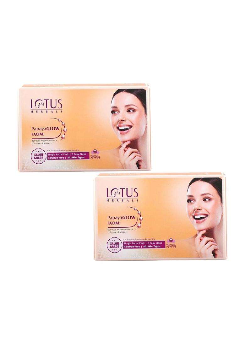 Lotus Herbals PapayaGlow Single Facial Kit, 67g (Pack of 2) | Natural Herbal Care - Indya