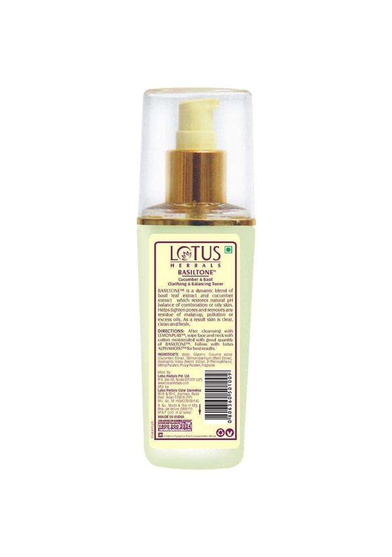 Lotus Herbals Basiltone Clarifying & Balancing Skin Toner 100 ml (Pack of 2) | Natural Herbal Care - Indya