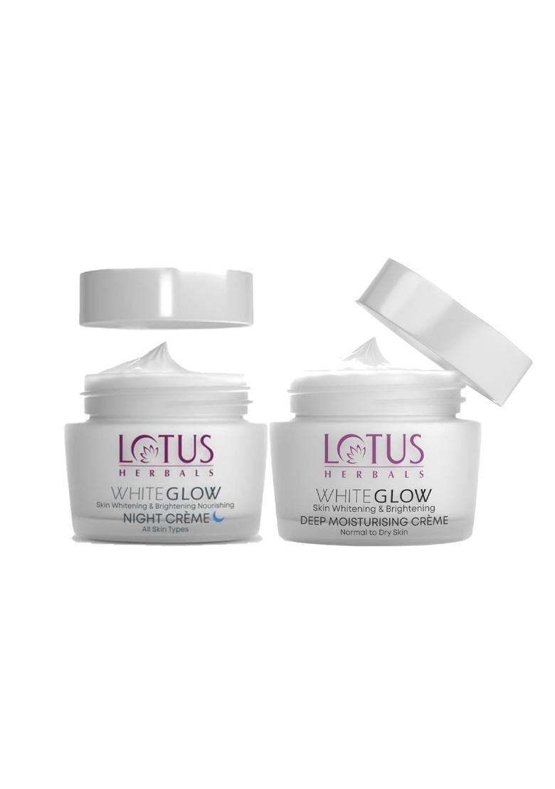 Lotus Herbals WhiteGlow Skin Brightening & Nourishing Night Cream 60g+Deep Moisturising Face Cream 40 g | Natural Herbal Care - Indya