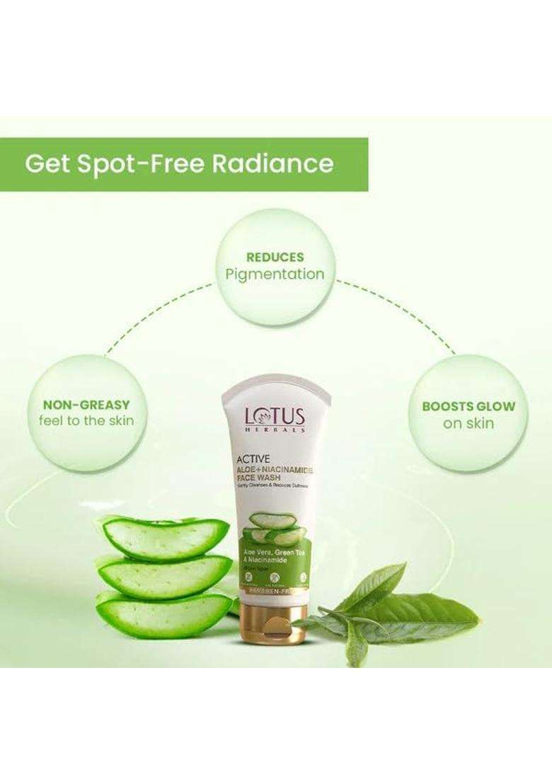 Lotus Herbals Active Aloe + Niacinamide Brightening Face Wash 100g, Scrub 100g (Pack of 2) | Natural Herbal Care - Indya
