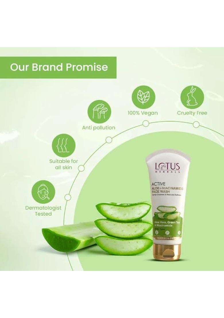 Lotus Herbals Active Aloe + Niacinamide Brightening Face Wash 100g, Scrub 100g (Pack of 2) | Natural Herbal Care - Indya
