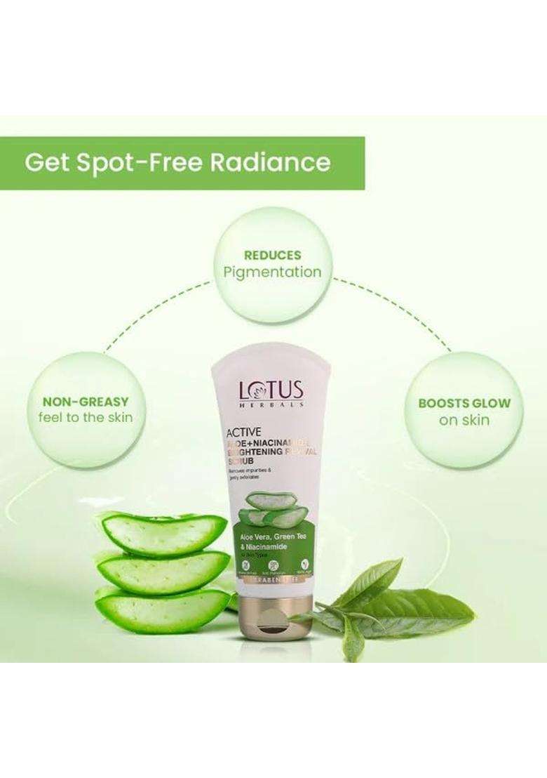 Lotus Herbals Active Aloe + Niacinamide Brightening Face Wash 100g, Scrub 100g (Pack of 2) | Natural Herbal Care - Indya