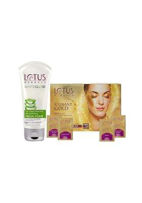 Lotus Herbals Radiant Gold Cellular Glow Facial Kit 37g + 3 in 1 Deep Cleansing Facial Foam 100g | Natural Herbal Care