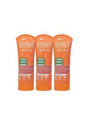 Lotus Herbals Safe Sun DeTAN After-Sun Face Wash Gel 100g (Pack of 3) | Natural Herbal Care | Papaya & Aloe Vera | Enriched with natural actives