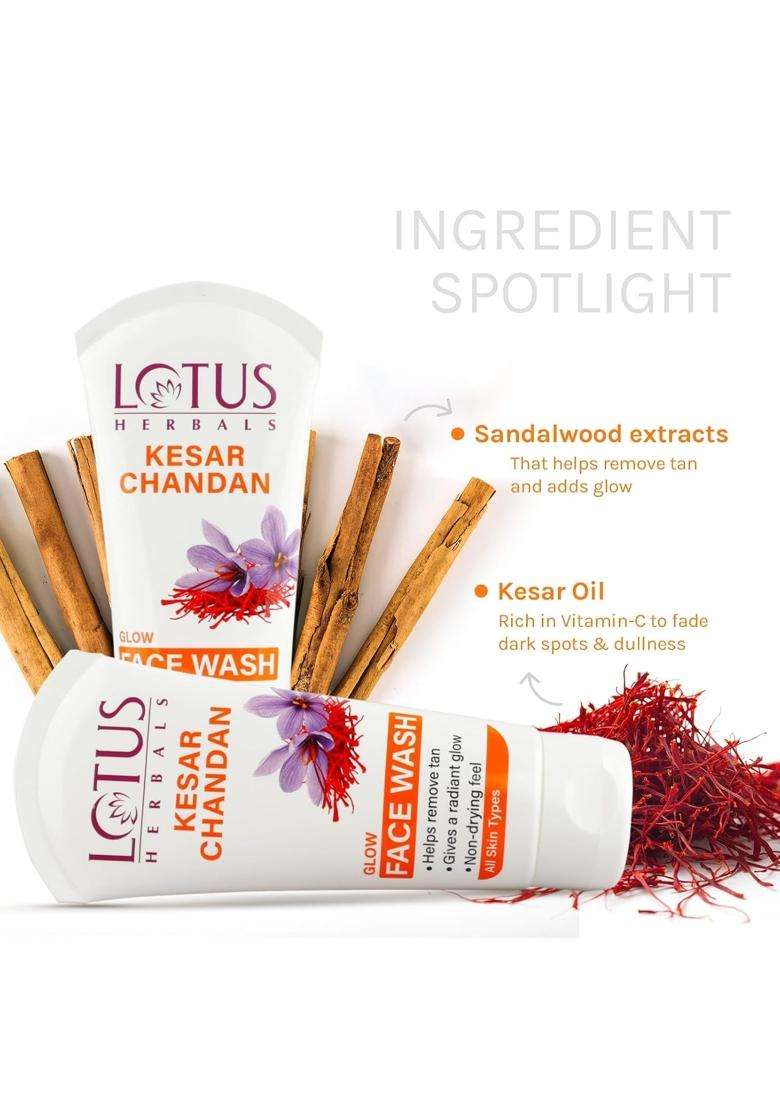 Lotus Herbals Kesar & Chandan Glow Face Wash 50 ml (Pack of 2) | Natural Herbal Care - Indya