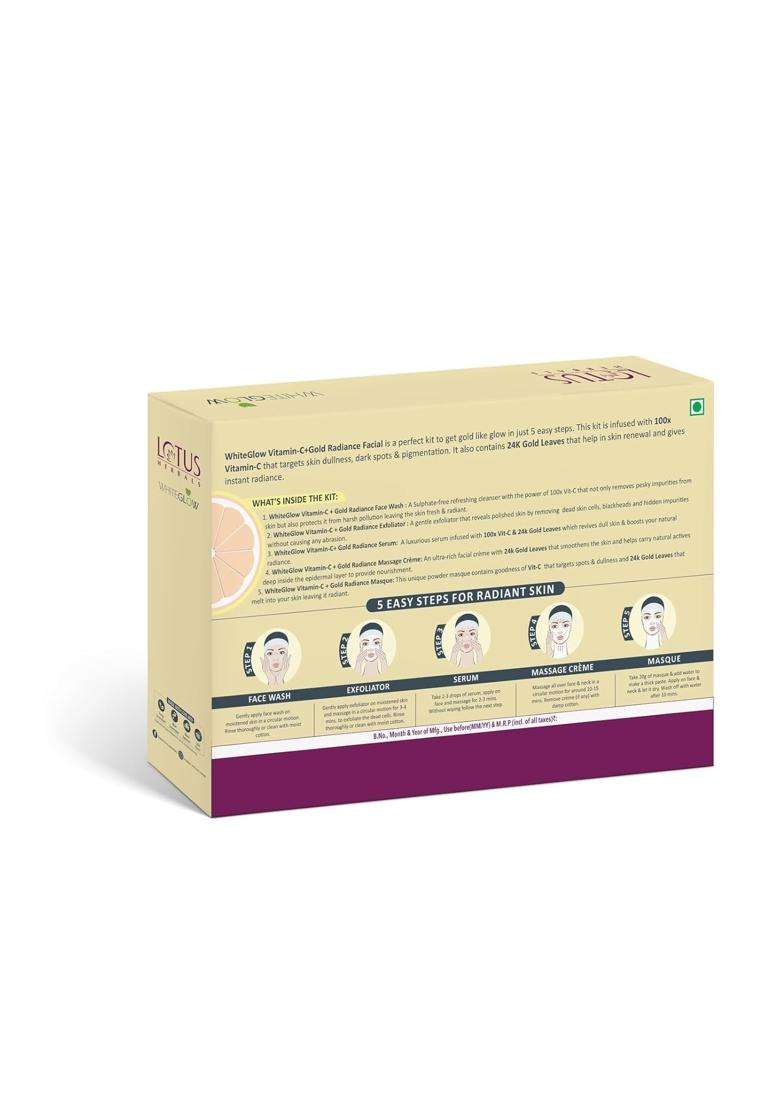 Lotus Herbals WhiteGlow Vitamin C + Gold Radiance 4 in 1 Facial Kit 228g | Natural Herbal Care | Helps Reduce Dark Spots | Paraben Free - Indya