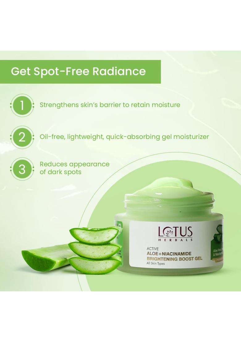 Lotus Herbals Active Aloe + Niacinamide Brightening Boost Gel 50g (Pack of 2) | Natural Herbal Care - Indya