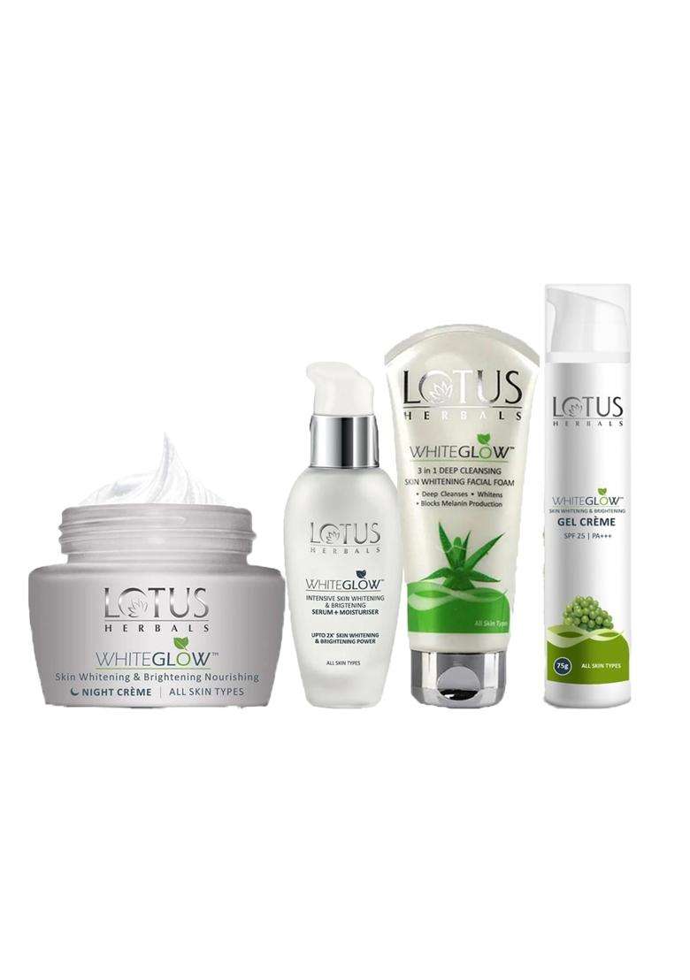 Lotus Herbals WG Bigger Gel Cream_75g + Night Cream_60g + Facial Foam_100g + Serum+Moisturiser_30 ml (Pack of 4) | Natural Herbal Care - Indya