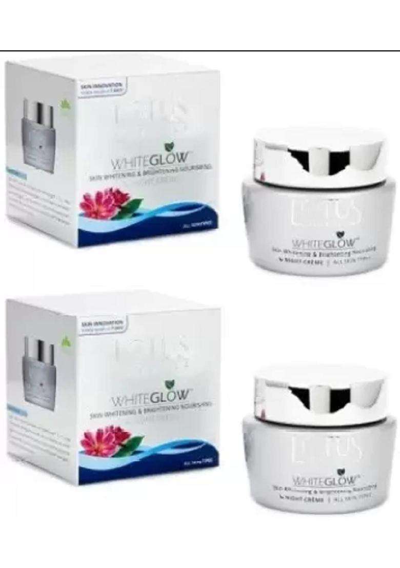 Lotus Herbals Whiteglow Skin Whitening & Brightening Nourishing Night Creme 60 g,.120 g) (Pack of 2) | Natural Herbal Care - Indya
