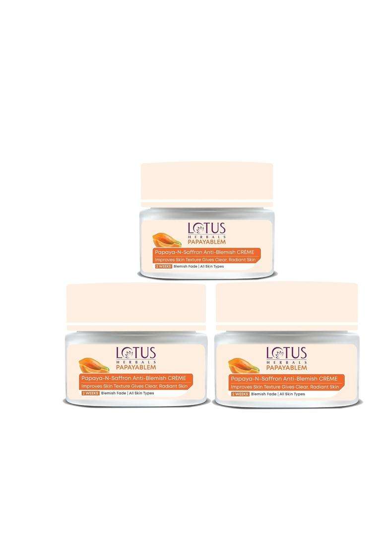 Lotus Herbals Papayablem Papaya & Saffron Anti-Blemish Cream 50g (Pack of 3) | Natural Herbal Care | For Dark Spots, Pigmentation & Uneven Skin Tone - Indya