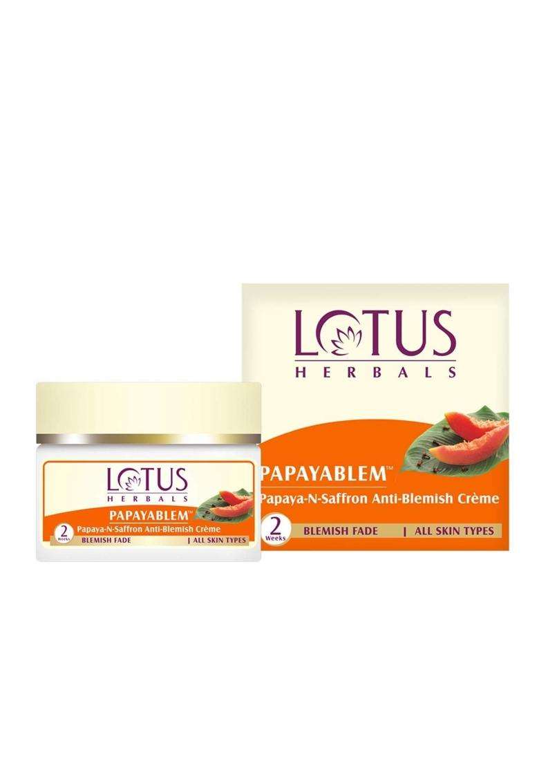 Lotus Herbals Papayablem Papaya & Saffron Anti-Blemish Cream 50g (Pack of 3) | Natural Herbal Care | For Dark Spots, Pigmentation & Uneven Skin Tone - Indya