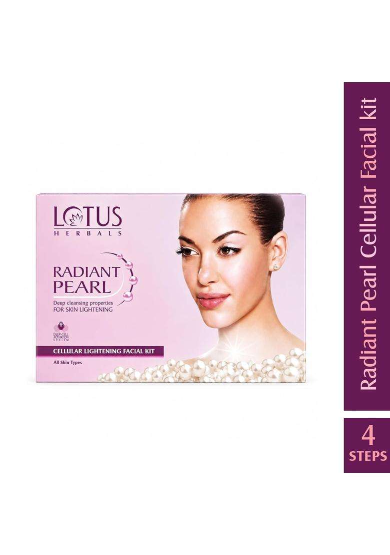 Lotus Herbals Radiant Pearl Cellular 4-in-1 Facial Kit With Pearl Extracts and Green Tea 148g (37g X 4) | Natural Herbal Care - Indya