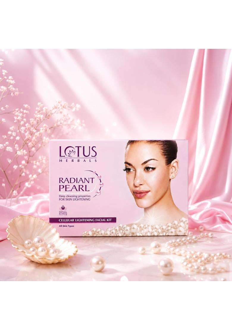 Lotus Herbals Radiant Pearl Cellular 4-in-1 Facial Kit With Pearl Extracts and Green Tea 148g (37g X 4) | Natural Herbal Care - Indya