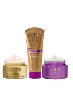 Lotus Herbals YouthRx Anti Ageing Transforming Cream_50g + Night Cream_50g + Foaming Gel Face Wash_100g (Pack of 3) | Natural Herbal Care