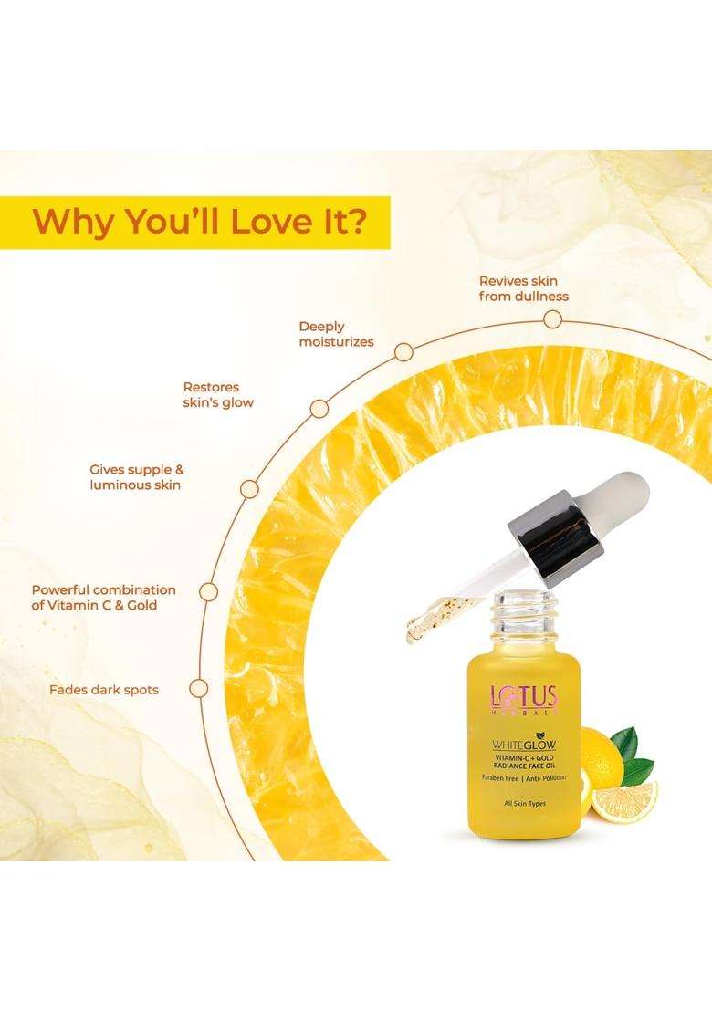 Lotus Herbals WhiteGlow Vitamin C and Gold Radiance Face Oil (15 ml) and Face Cream (50g) | Natural Herbal Care | 65g - Indya